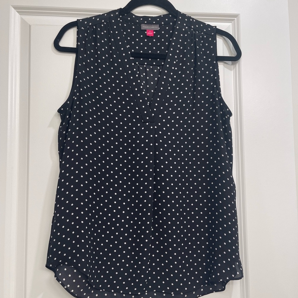 Vince Camuto Black Polka Dot Sleeveless Top